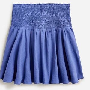 J. Crew Smocked Waist Linen Mini Skirt in Color NOBLE PERI NEW